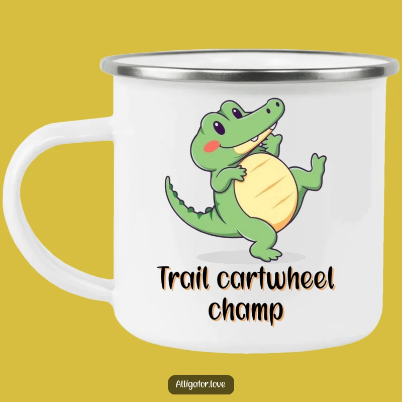 Durable Funny Cartwheeling Alligator Camping Mug - Your Cute Adventure Buddy
