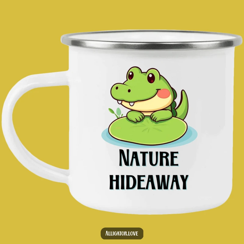 Funny Peeking Gator Lily Pad Camping Mug: Sip with Shy Charm!