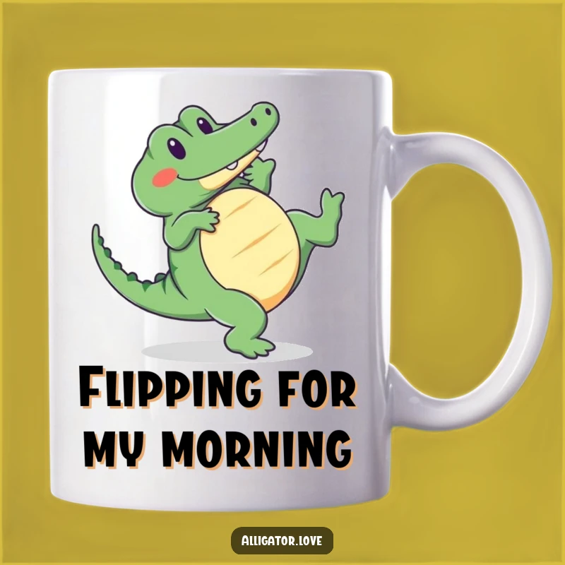 Funny Cartwheeling Alligator Mug - Cute Reptile Gift for Cheerfulness
