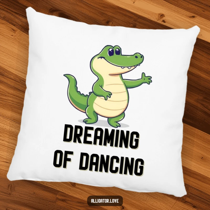 Funny alligator dancing and wagging its tail, a soft and humorous pillow.