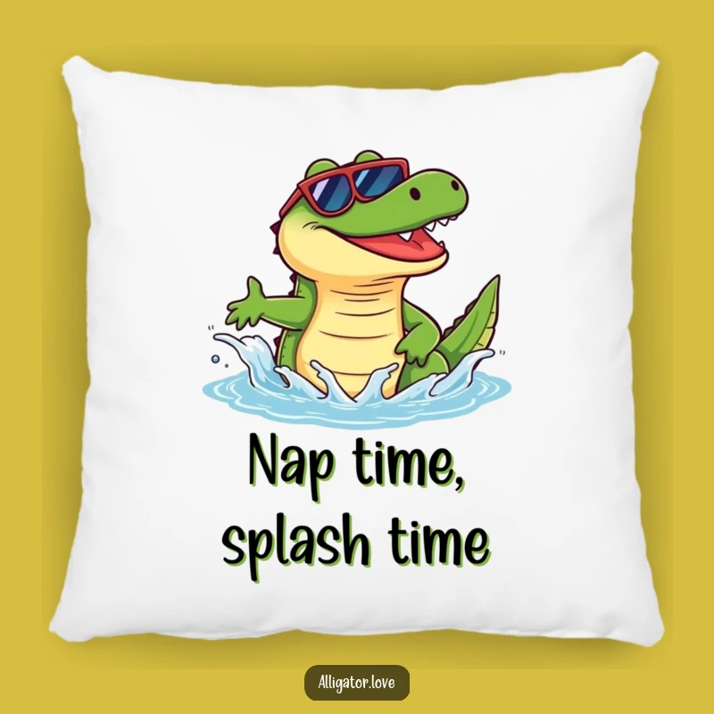 Funny Alligator Sunglasses Splash Pillow: Cozy Comfort with Cool Reptile Charm!