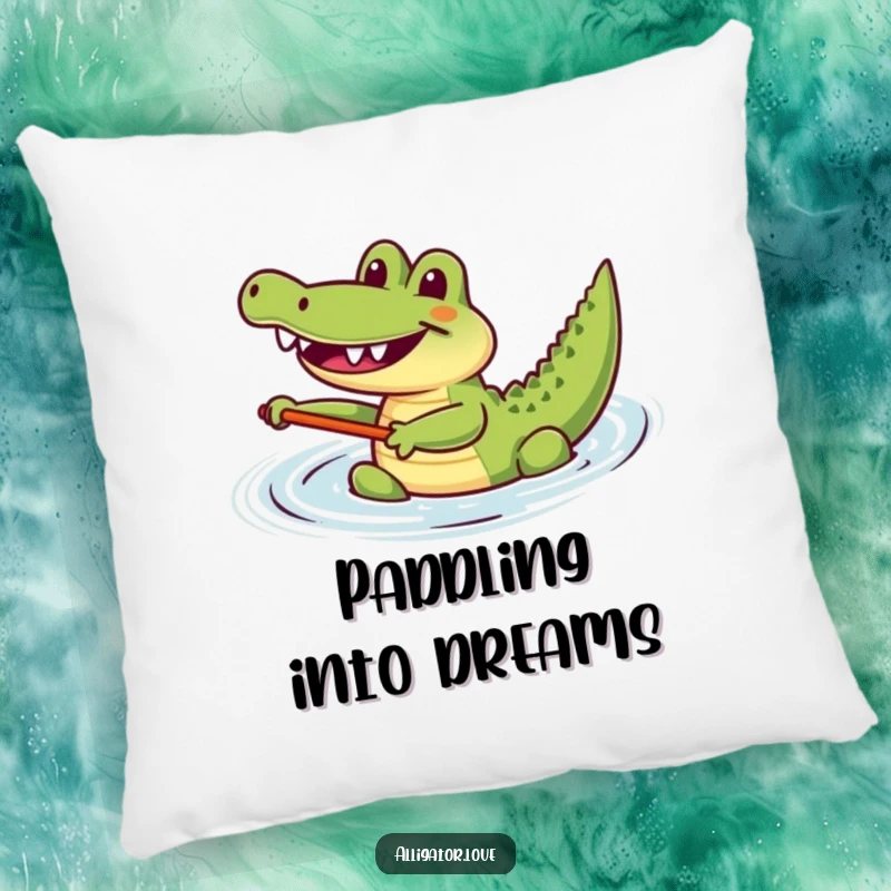 Funny joyful alligator happily paddling in the water, a soft and humorous pillow.