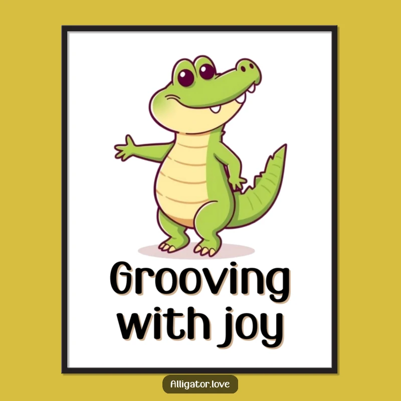 Funny Happy Alligator Dancing Digital Art Print: Instant Joy!