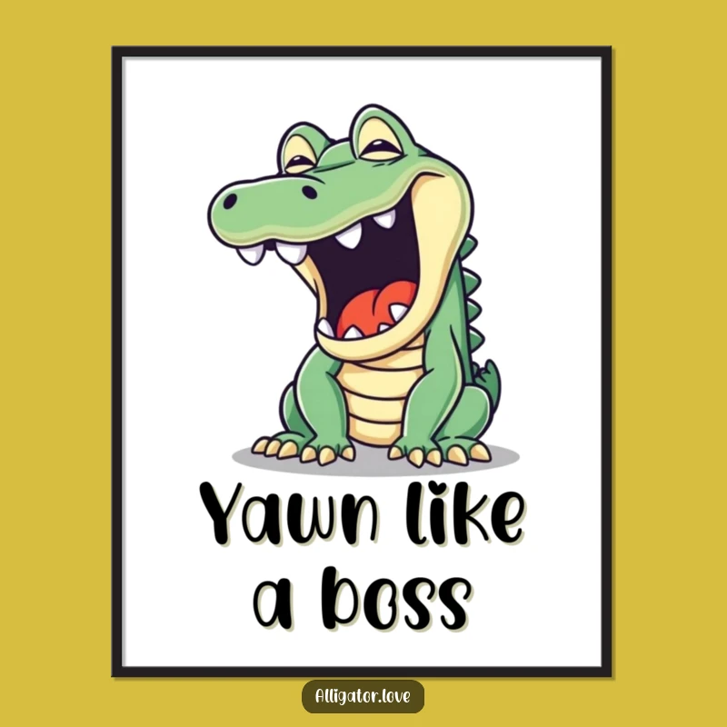 Funny Mischievous Alligator Yawn Digital Art Print: Instant Humor!
