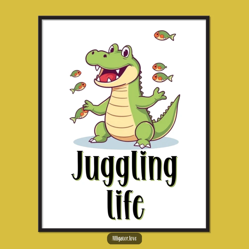 Funny Juggling Gator Fish Digital Art: Instant Wonder for Your Walls!
