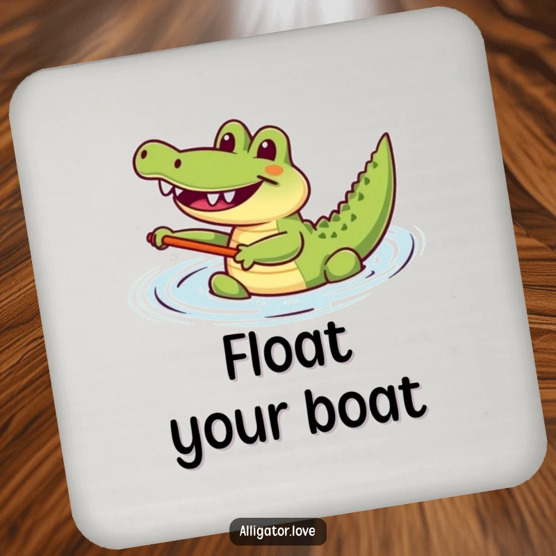 Funny joyful alligator happily paddling in the water, a humorous and protective drink coaster.