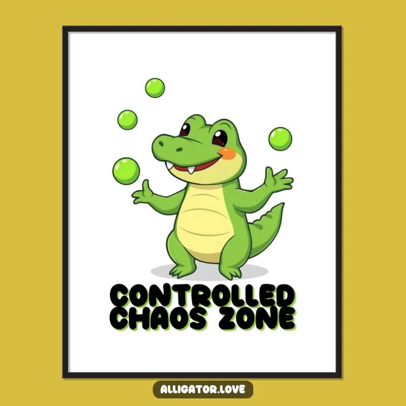 Funny Alligator Juggling Poster - Vibrant Wall Art for Humorous Homes