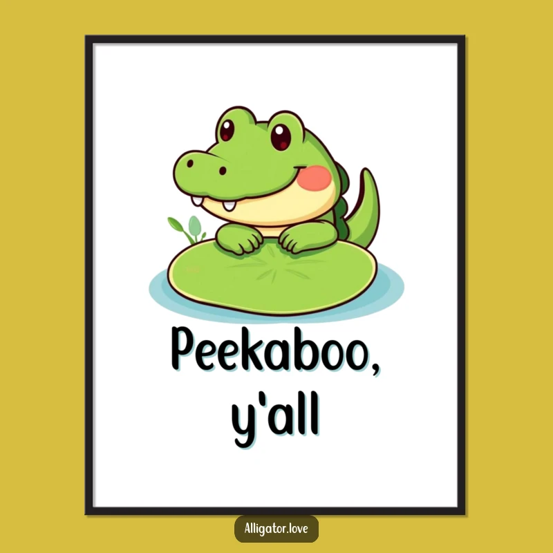 Funny Peeking Gator Lily Pad Poster: Adorable Wall Art!