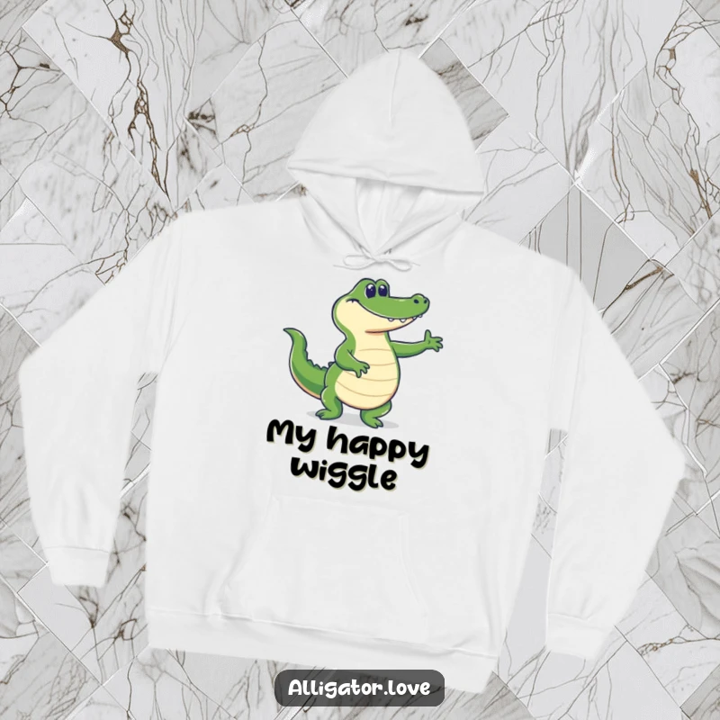 Funny grinning alligator dancing with its tail, a comfortable and humorous hoodie.