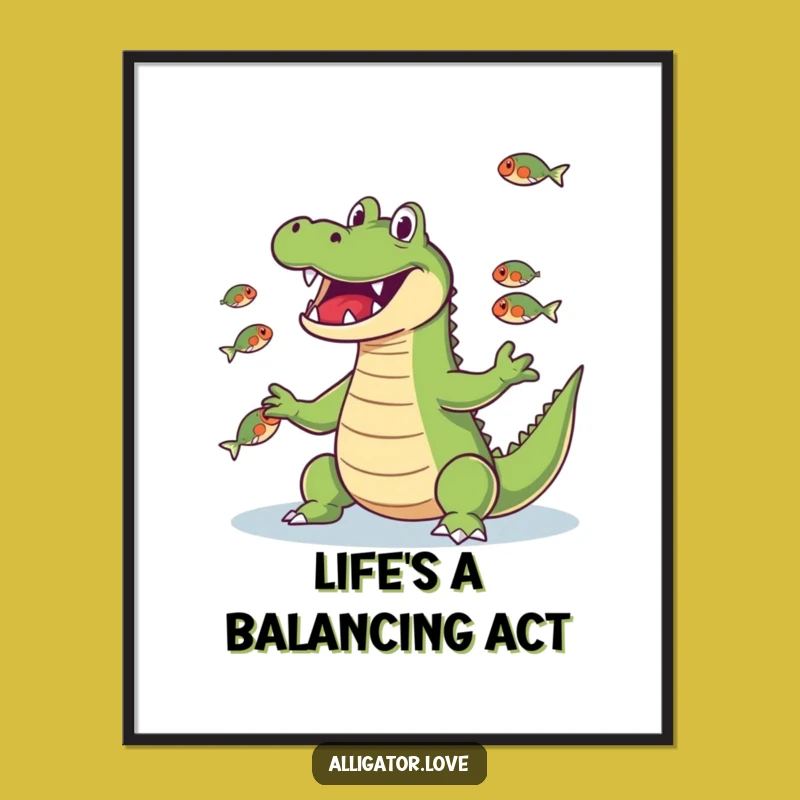 Free Printable Wall Art: Funny Juggling Alligator Downloadable Decor for a Playful Space