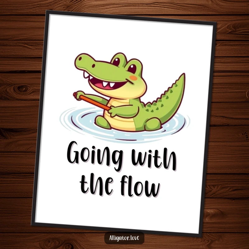 Funny Free Printable Wall Art: A joyful alligator is captured mid-paddle with a big, happy grin.