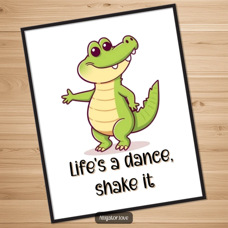 Funny Free Printable Wall Art: A lively alligator caught in a fun dance pose, tail wagging with delight.