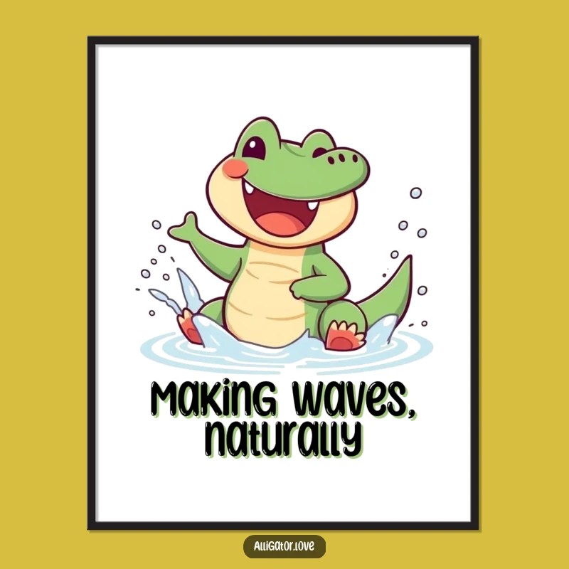 Funny Free Printable Wall Art: Splashing Alligator, Playful Downloadable Decor