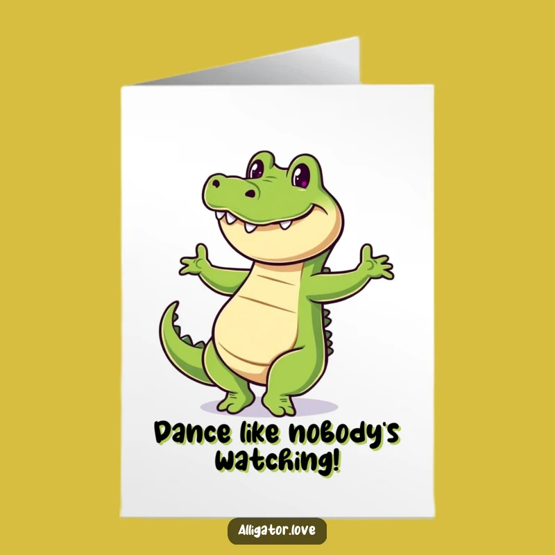 Free Printable Birthday Card: Dancing Alligator Full of Joy, Funny DIY Gift