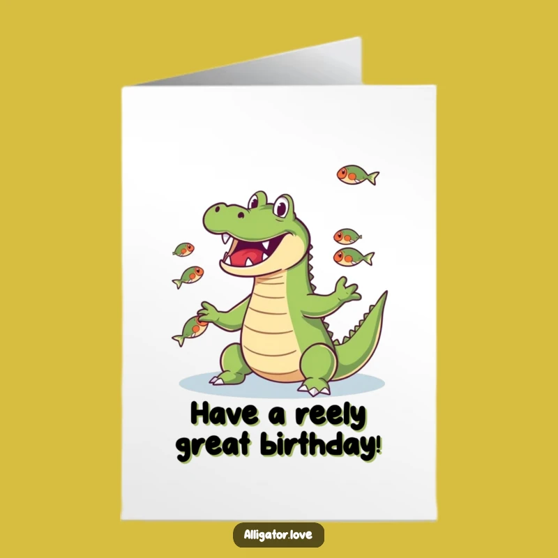 Free Printable Birthday Card: Funny Juggling Alligator Downloadable for a Fun Celebration