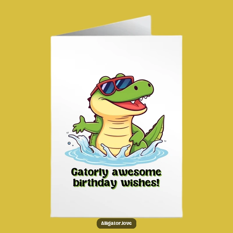 Free Printable Birthday Card: Funny Alligator Sunglasses Splash Downloadable for a Wild Celebration