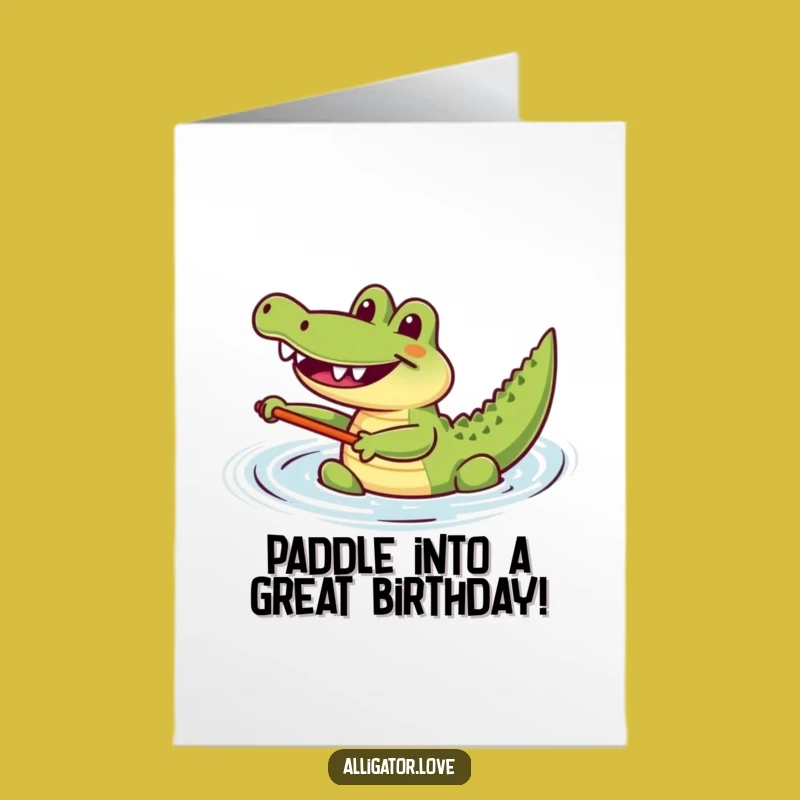 Free Printable Birthday Card: Happy Paddling Alligator Downloadable for a Joyful Celebration