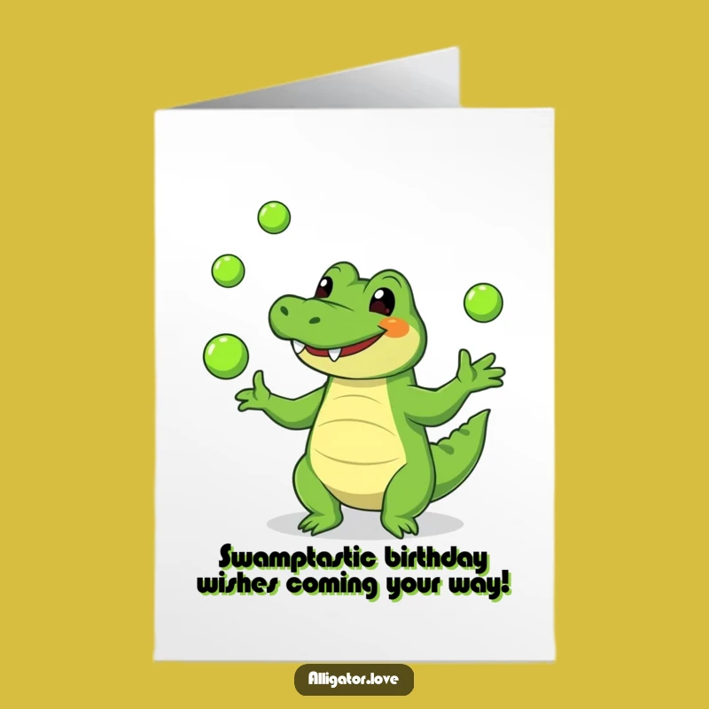 Free Printable Birthday Card: Funny Juggling Alligator, Perfect DIY Gift for Laughs