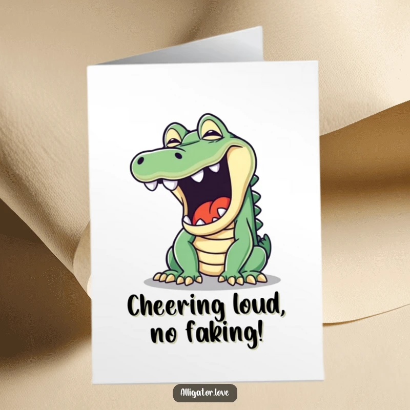 Funny Free Printable Congratulations Card: A playful alligator yawning widely, conveying a relaxed yet humorous congratulations.