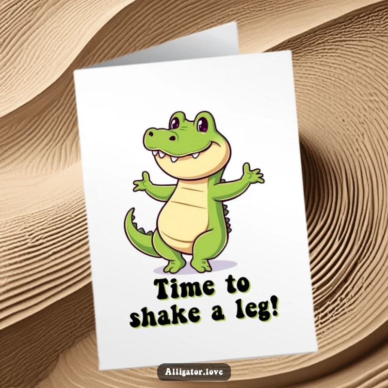 Funny Free Printable Congratulations Card: a grinning alligator performs a lively dance, a great DIY gift for any achiever.