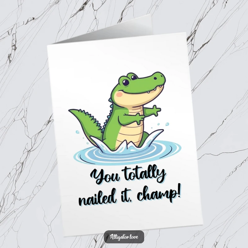 Funny Free Printable Congratulations Card: A jubilant alligator mid-leap, celebrating success with aquatic flair.