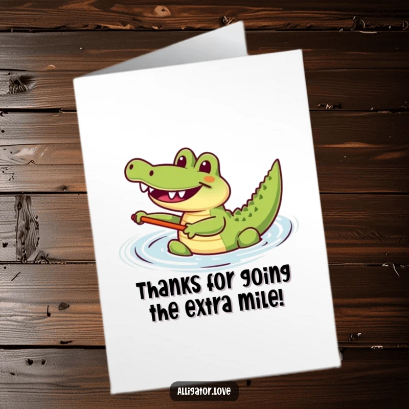 Funny Free Printable Thank You Card: A joyful alligator paddles happily, offering warm thanks.