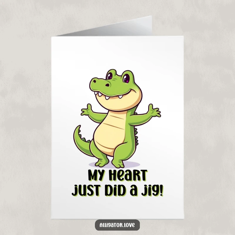 Funny Free Printable Thank You Card: a smiling alligator does a happy dance, a unique and humorous DIY gift.