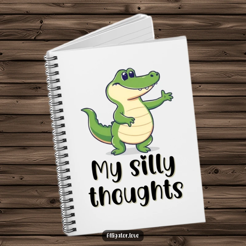 Funny alligator dancing with its tail wagging, a humorous notebook for writers.