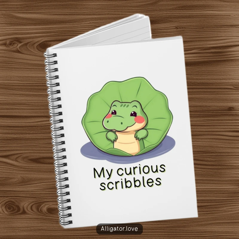 Funny notebook cover featuring a curious alligator peeking from behind a lily pad, perfect for jotting down ideas.