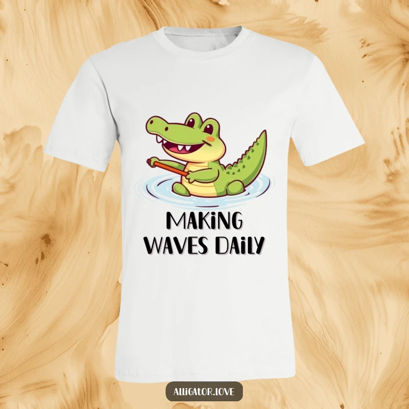 Funny joyful alligator happily paddling in the water, a humorous t-shirt for water lovers.